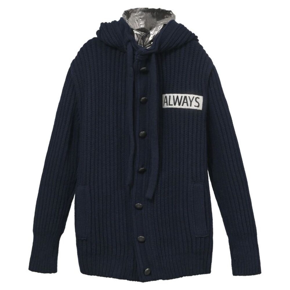 Valentino Garavani All Ways Knit Jacket with Metallic Hood in Blue Wool